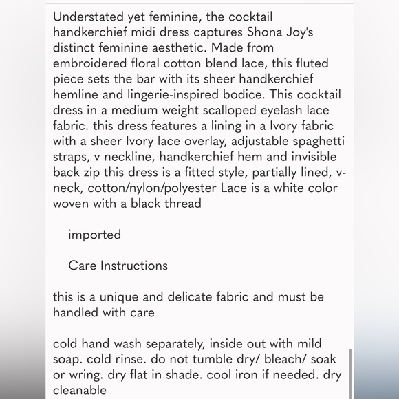 Shona Joy Cream Lace Handkerchief Hemline Midi Length Sleeveless Dress Size US8 - Picture 15 of 15